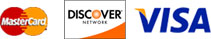 We accept Mastercard, Discover, and Visa